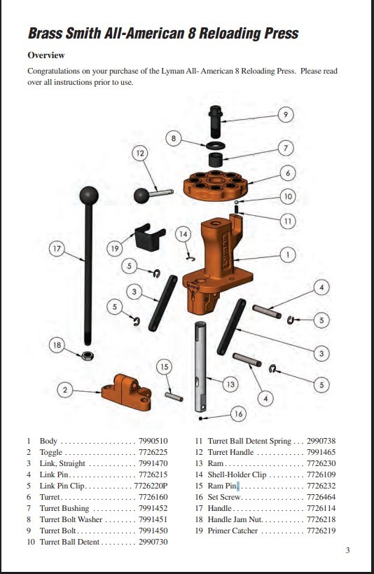 Repuesto Primer Catcher Brass Smith - American 8 Lyman
